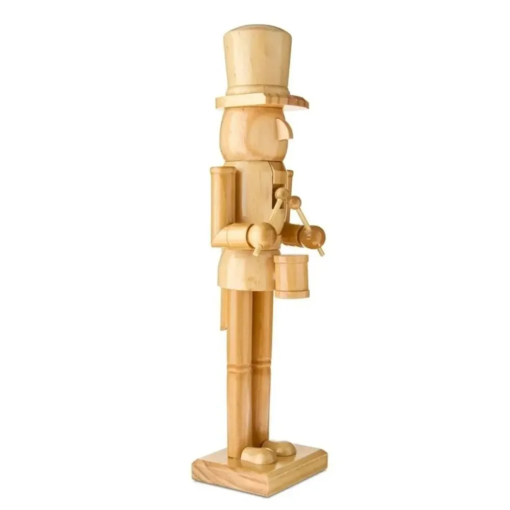 NEW! Wooden Decorative Christmas Drummer Nutcracker Natural Brown 15